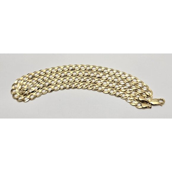 Unique 10K Karat Solid Yellow Gold Flat Curb Link Chain Necklace - 22.50" Length - Picture 3 of 15